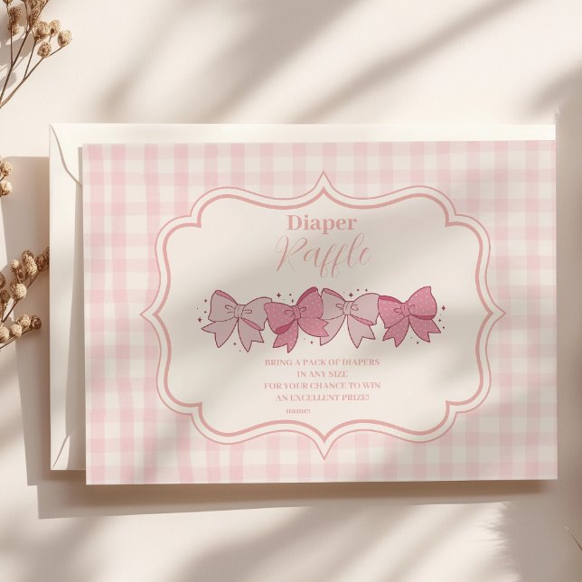 Pink Bow Girl Baby Shower Raffle Diapper Enclosure Card (Creator Uploaded)