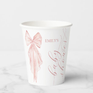 Pink Bow Girl Baby Shower Ribbon Minimal Paper Cups
