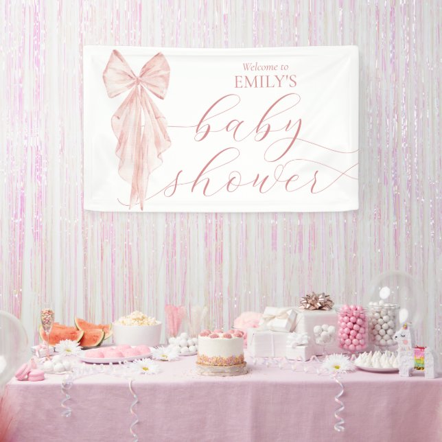 Pink Bow Girl Baby Shower Ribbon Welcome Banner (Party)