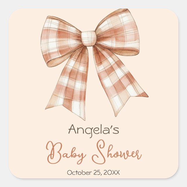 Pink Bow Girl Baby Shower Square Sticker (Front)