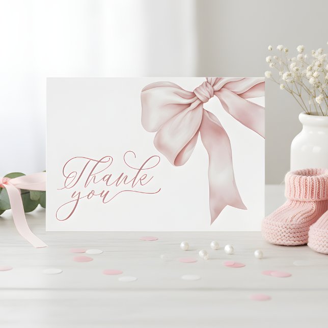 Pink Bow Girl Baby Shower Thank You Card (Creator Uploaded)