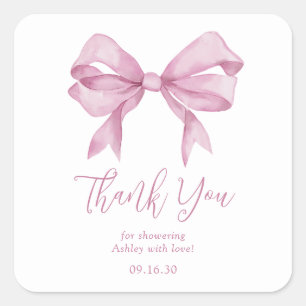 Pink Bow Girl Baby Shower Thank You Square Sticker