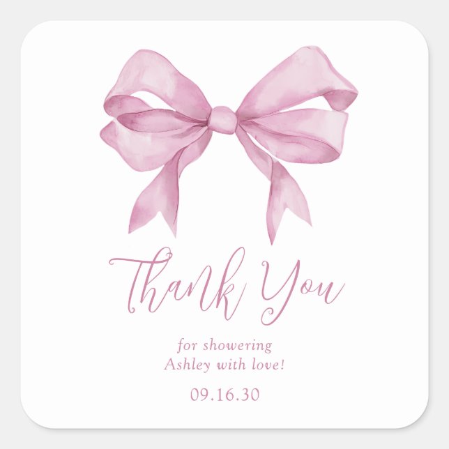 Pink Bow Girl Baby Shower Thank You Square Sticker (Front)