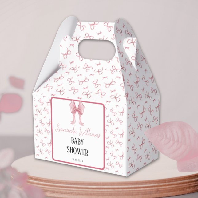 Pink Bow Girl Baby Shower Watercolor Favour Box (Creator Uploaded)
