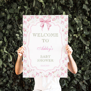 Pink Bow Girl Baby Shower Welcome Poster