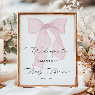 Pink Bow Girl Baby Shower Welcome Poster