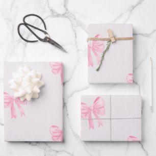 Pink Bow Girl Baby Shower Wrapping Paper Sheet