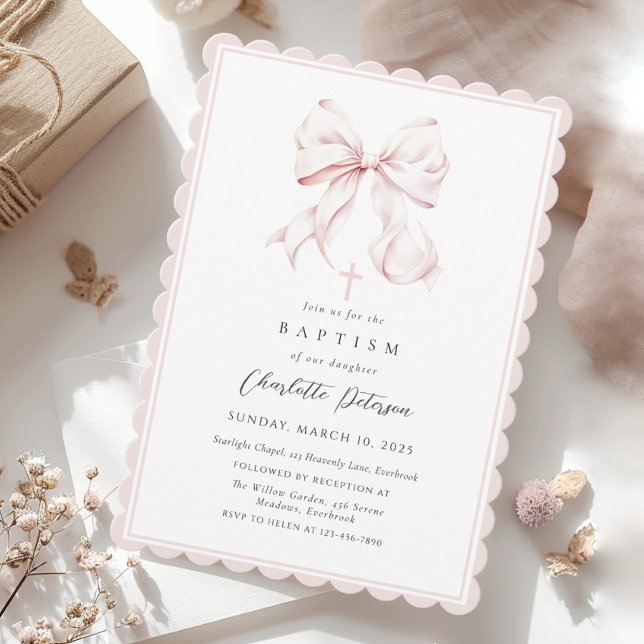 Pink Bow Girl Baptism Invitation (Creator Uploaded)