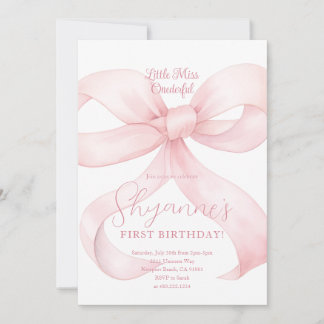 Pink Bow Girl Birthday Coquette Invitation