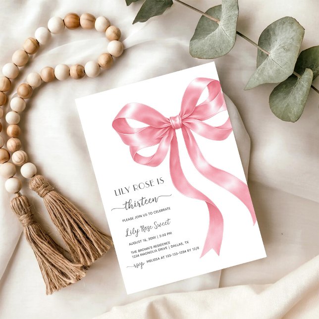 Pink Bow Girl Birthday Invitation (Creator Uploaded)