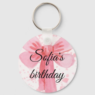 Pink Bow Girl Birthday Invitation Key Ring