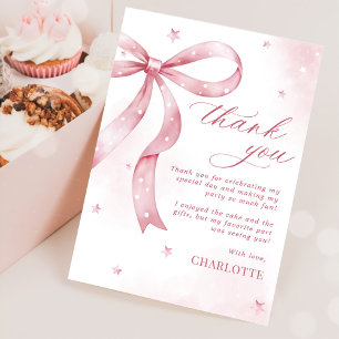 Pink Bow Girl Birthday Party Thank You Card