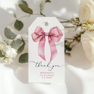 Pink Bow girl Birthday party thank you Gift Tags