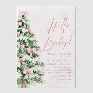 Pink Bow Girl Christmas Hello Baby Baby Shower Vellum Invitations