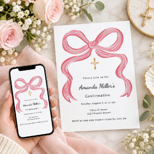 Pink bow girl Confirmation Invitation