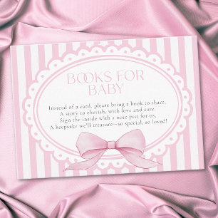 Pink Bow Girl Coquette Striped Baby Shower Books Enclosure Card