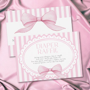 Pink Bow Girl Coquette Striped Baby Shower Diaper Enclosure Card
