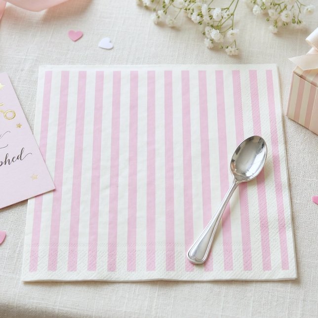 Pink Bow Girl Coquette Striped Baby Shower  Napkin (Creator Uploaded)