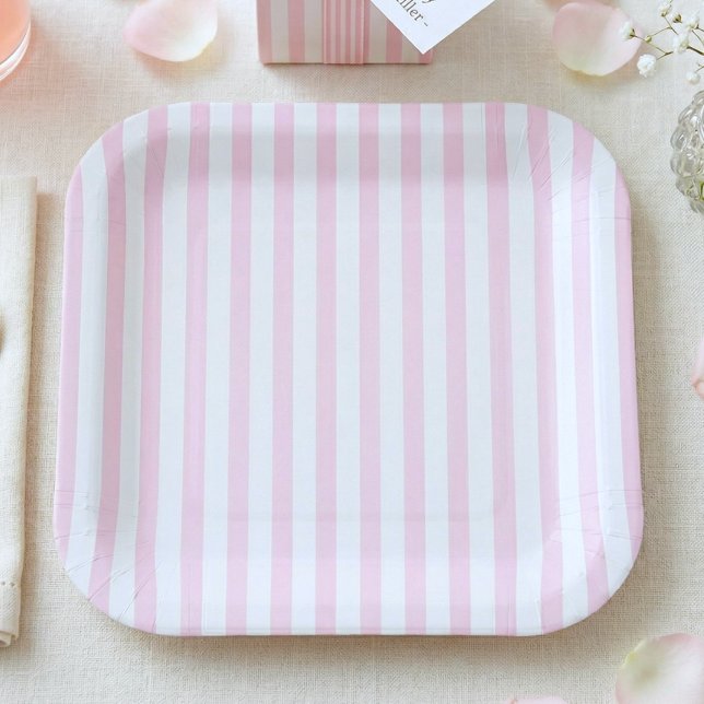 Pink Bow Girl Coquette Striped Baby Shower  Paper Plate (Creator Uploaded)