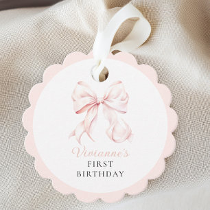 Pink Bow Girl First Birthday Favour Tags