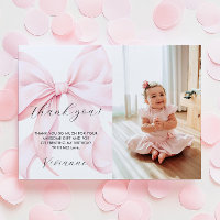 Pink Bow Girl First Birthday Flat Thank You Card