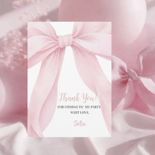 Pink Bow Girl First Birthday Flat Thank You Card