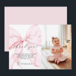 Pink Bow Girl First Birthday Flat Thank You Card<br><div class="desc">Pink Bow Girl First Birthday Flat Thank You Card. For a personal touch you can add a cute photo of your little one on the right side.</div>