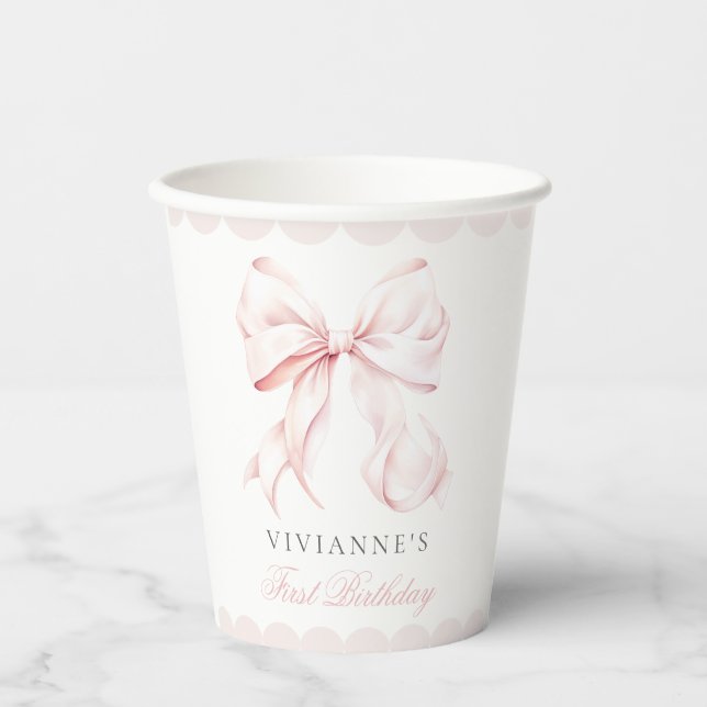 Pink Bow Girl First Birthday Paper Cup (Front)