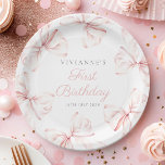 Pink Bow Girl First Birthday Paper Plate<br><div class="desc">Pink Bow Girl First Birthday Paper Plates</div>