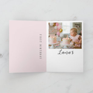 Pink Bow Girl First Birthday Party Thank You Card