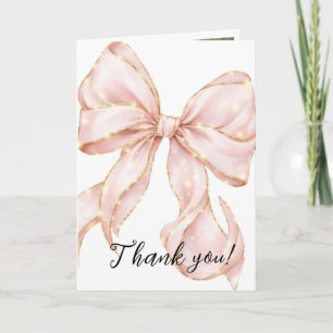Pink Bow Girl First Birthday Party Thank You Card