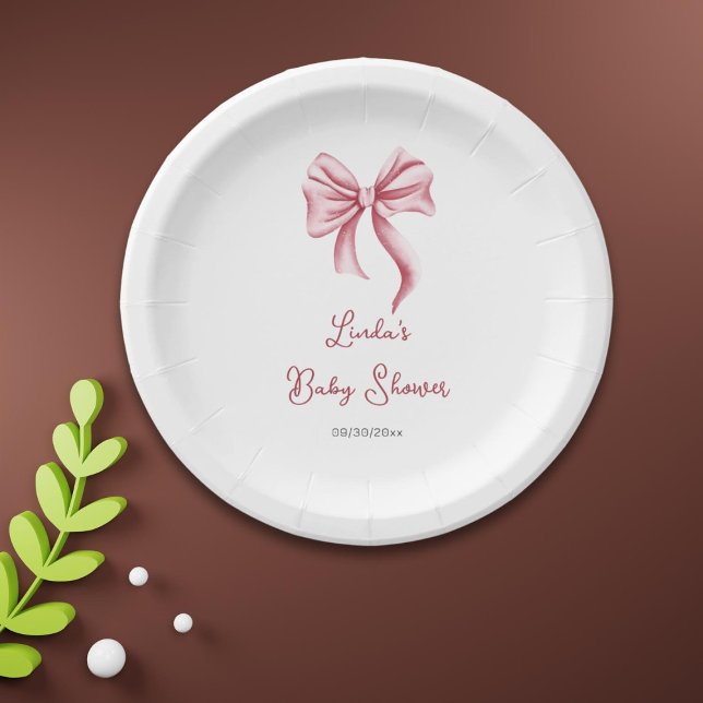 Pink Bow Girl Girl Baby Shower Paper Plate (Creator Uploaded)