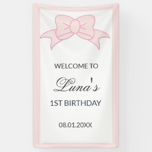 Pink Bow Girl Kids 1st Birthday  Banner