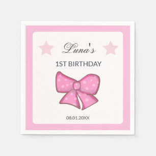 Pink Bow Girl Kids 1st Birthday  Napkin