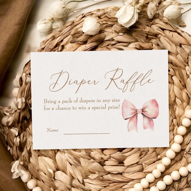 Pink Bow Girl Minimalist Baby Shower Diaper raffle Enclosure Card (Creator Uploaded)