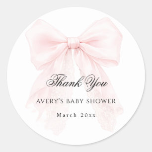 Pink Bow Girl Modern Baby Shower  Classic Round Sticker