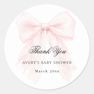 Pink Bow Girl Modern Baby Shower  Classic Round Sticker