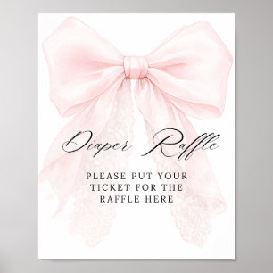 Pink Bow Girl Modern Baby Shower diaper raffle Poster