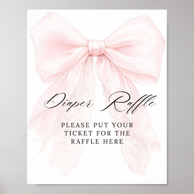 Pink Bow Girl Modern Baby Shower diaper raffle Poster (Front)