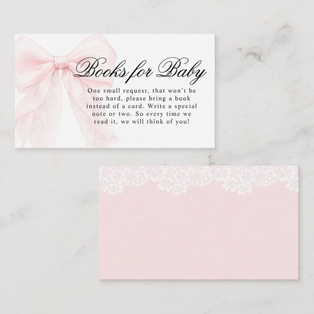 Pink Bow Girl Modern Baby Shower  Enclosure Card (Front/Back)