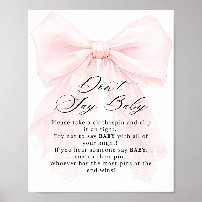 Pink Bow Girl Modern Baby Shower Game Poster (Front)