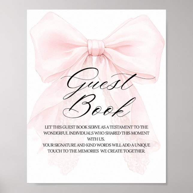 Pink Bow Girl Modern Baby Shower Guest Book (Front)