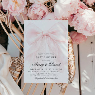 Pink Bow Girl Modern Baby Shower  Invitation