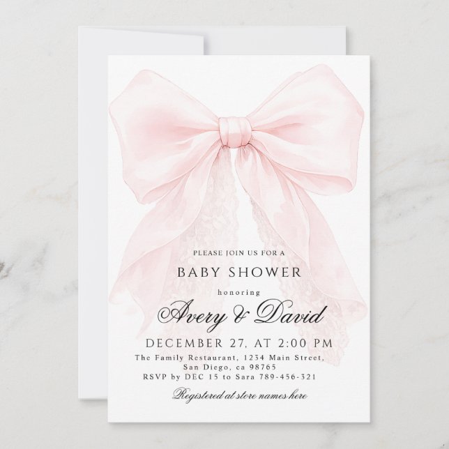 Pink Bow Girl Modern Baby Shower  Invitation (Front)