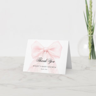 Pink Bow Girl Modern Baby Shower Thank You Card