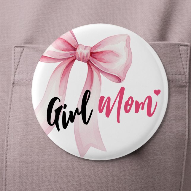 Pink Bow Girl Mom Ribbon Cute Baby Shower 6 Cm Round Badge (Pink Bow Girl Mom Ribbon Cute Baby Shower Button
)