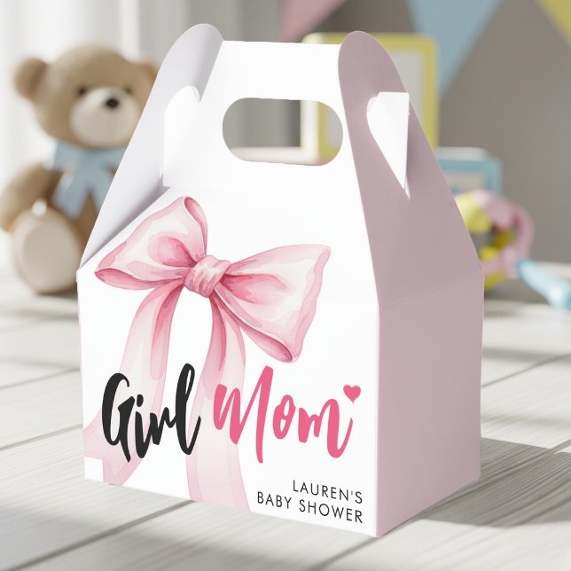 Pink Bow Girl Mom Ribbon Cute Baby Shower Favour Box (Creator Uploaded)