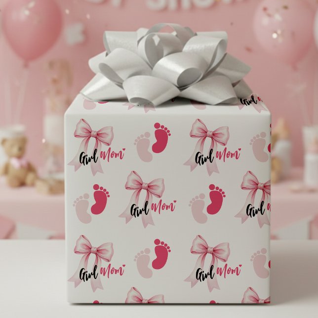 Pink Bow Girl Mom Ribbon Cute Baby Shower Wrapping Paper (Creator Uploaded)