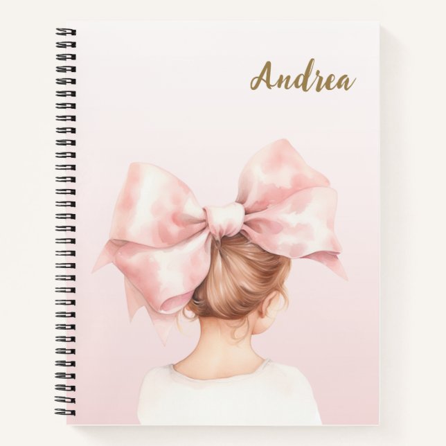 Pink Bow Girl Personalised Notebook | Preppy  (Front)