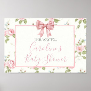 Pink Bow Girl Preppy Shower Directional Signage Poster